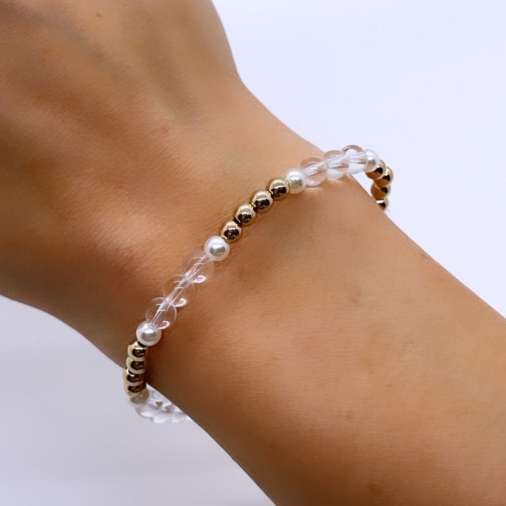 NWT Wool + Pepper Co. Clear & Gold Beaded Bracelet